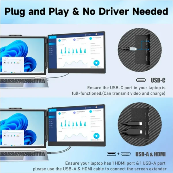 Extensor de monitor de 14 para portatiles de 13 - 17 , FHD (1920x1080), IPS, USB-C/HDMI