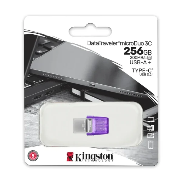 acdtduo3cg3256.webp Memoria Flash USB Kingston 256GB DataTraveler microDuo 3C 200MB/s dual USB-A + USB-C