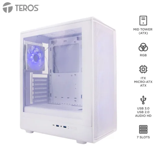 Case sin fuente Gamer TEROS TE-1329G, ITX, M-ATX, ATX, 3.5 y 2.5 , Blanco