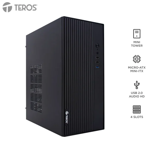 Case TEROS TE-1035S, Mini Tower ATX, 250 W, USB 3.0 / 2.0, audio HD, negro