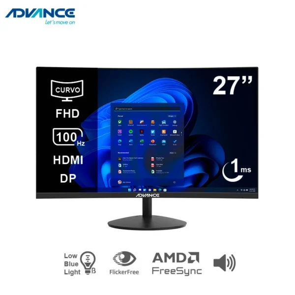 Monitor curvo ADVANCE ADV-2751S, 27 FHD VA, 100Hz, 1ms, HDMI, DP, Audio out, Parlantes