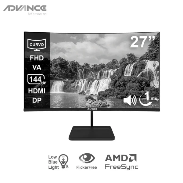 mon27cadv2752s.webp Monitor curvo Advance ADV-2752S, 27 FHD VA, 144Hz, 1ms, HDMI, DP, Audio out, Parlantes