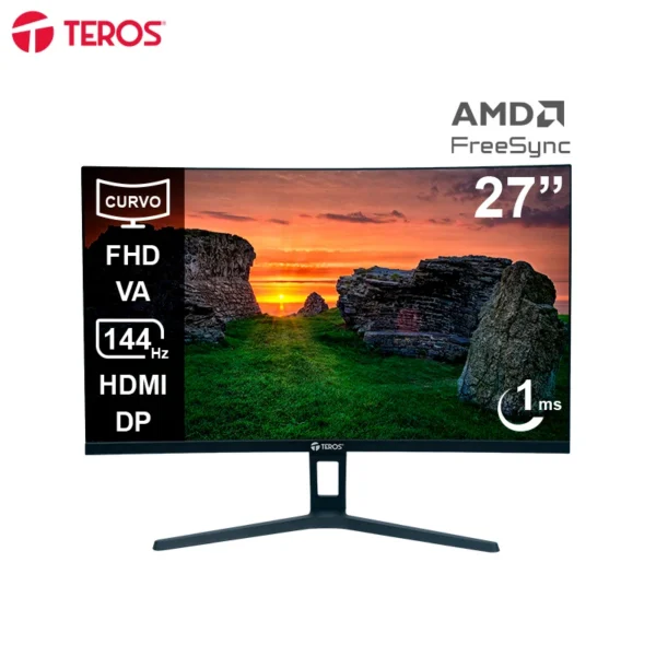 Monitor curvo Teros TE-2734S, 27 FHD VA, 144HZ, 1MS, HDMI, DP, Audio out