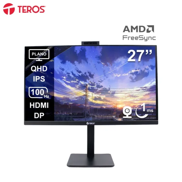 mon27fte2715cs.webp Monitor Plano Corporativo TEROS TE-2715CS, QHD IPS, 100Hz, HDMI, DP, Audio Out, Cámara 5MP