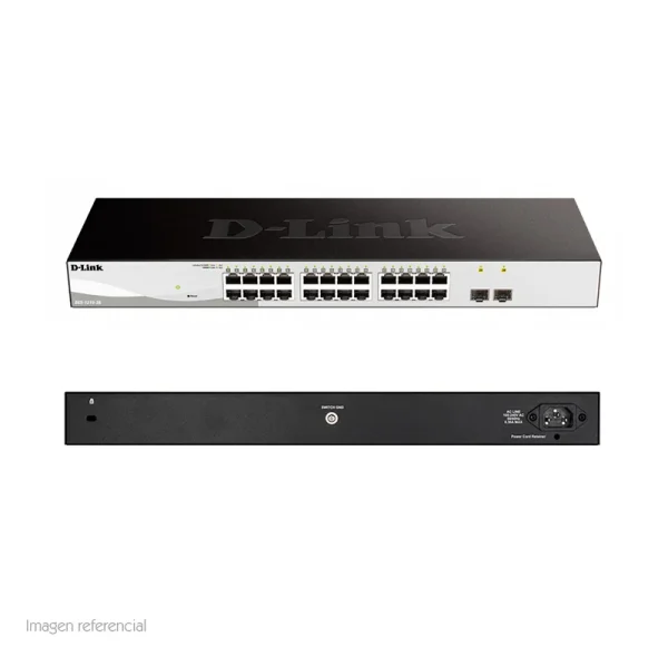 nwdgs121026.webp Switch D-Link DGS-1210 Series, Capa L2/L3, 24 RJ-45 GbE, 2 puertos SFP 1GbE.