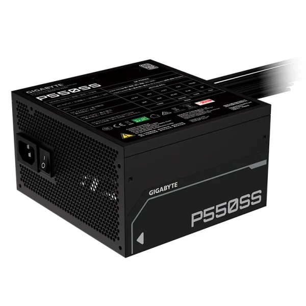 psgbp550ss.webp Fuente de alimentación Gigabyte P550SS, 550W, 80 PLUS Silver, Formato ATX.