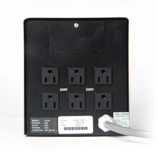 Estabilizador Monofasico ELISE IEDA PODER SAFE, LCR30-4.5%, Solido, 3kVA, 220VAC, 6 Tomas